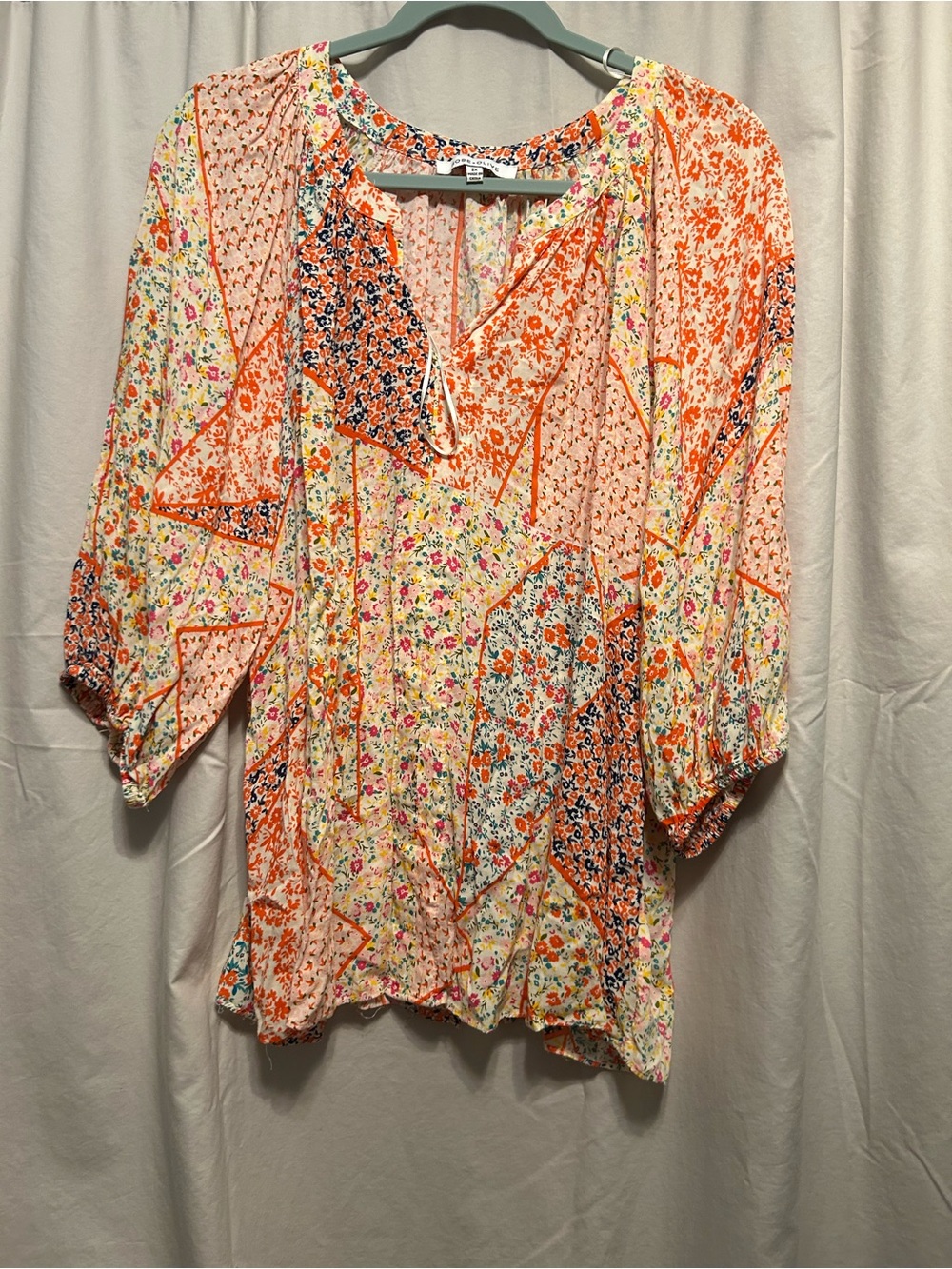 Rose & Olive Orange Floral Patchwork Peasant Tunic